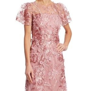 David Meister Embroidered Flutter Sleeve Gown